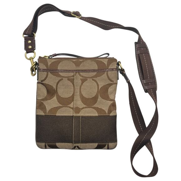 Coach Brown Canvas Monogram Logo Crossbody Purse Travel Bag - Picture 2 of 5